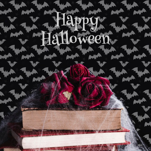 Free Front View Of Halloween Concept With Flowers And Books Psd