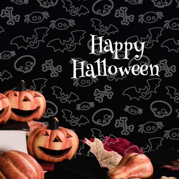 Free Front View Of Halloween Pumpkins With Black Background Psd