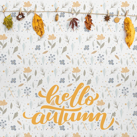 Free Front View Of Hello Autumn And Leaves Psd