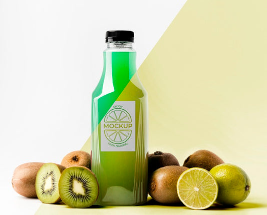 Free Front View Of Juice Bottle With Kiwi Psd