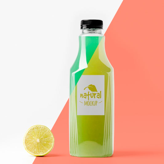 Free Front View Of Lemon Juice Glass Bottle Psd