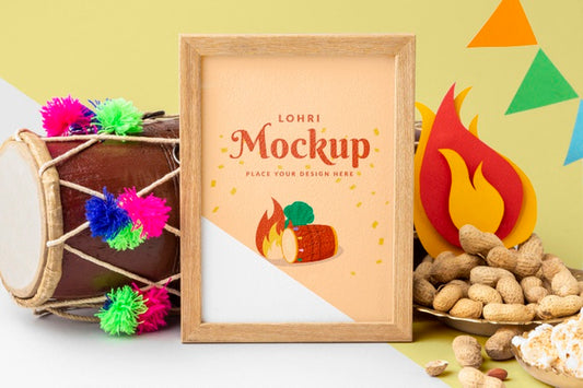 Free Front View Of Lohri Concept Mock-Up Psd