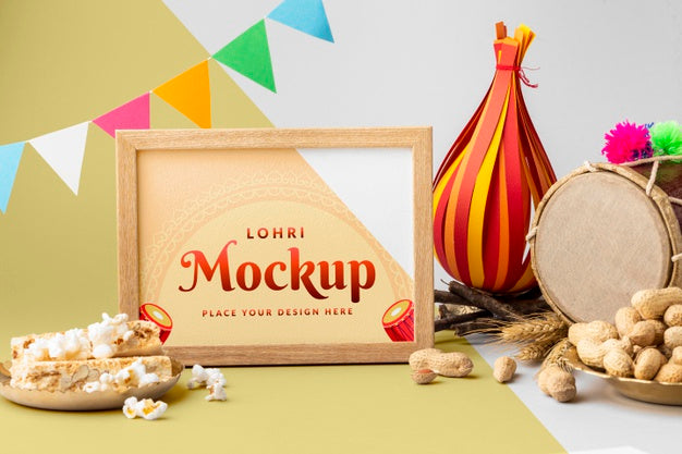 Free Front View Of Lohri Concept Mock-Up Psd