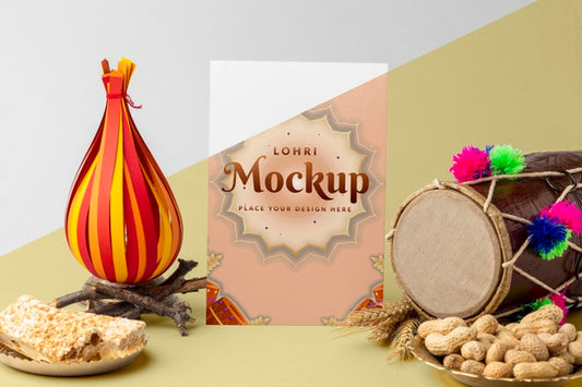 Free Front View Of Lohri Concept Mock-Up Psd