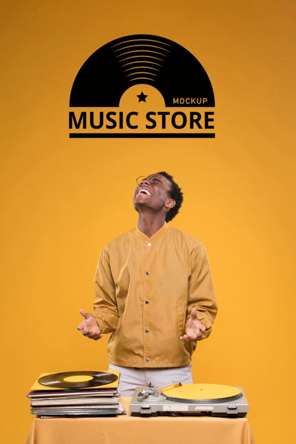 Free Front View Of Man Looking For Music Store Mock-Up Psd
