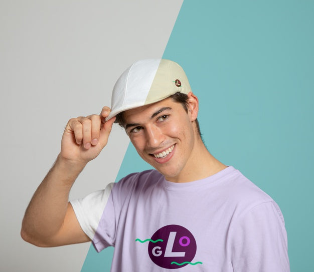 Free Front View Of Man Smiling While Wearing Cap Psd