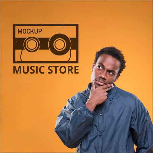 Free Front View Of Man Thinking About Something For Music Store Mock-Up Psd