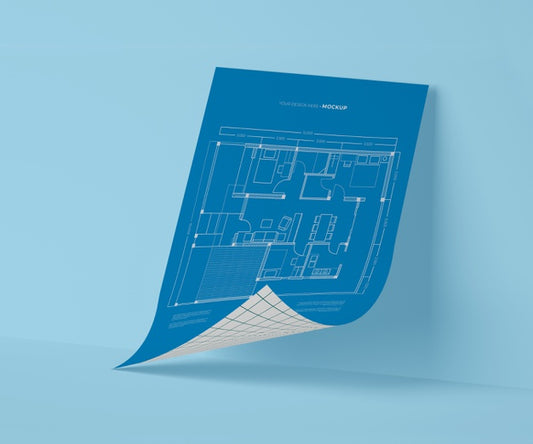 Free Front View Of Mock-Up Paper Blueprint Psd
