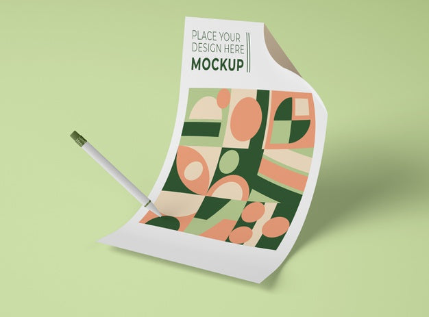 Free Front View Of Mock-Up Paper With Geometric Shapes And Pen Psd