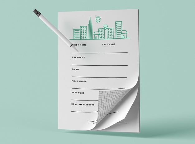 Free Front View Of Mock-Up Papers With Pen Psd