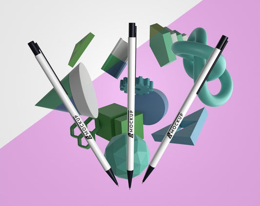 Free Front View Of Mock-Up Pens For Merchandising Psd
