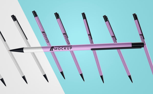 Free Front View Of Mock-Up Pens Merchandise Psd