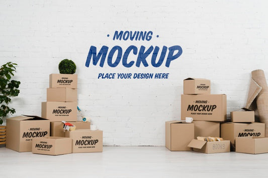 Free Front View Of Moving Boxes Mock-Up Psd