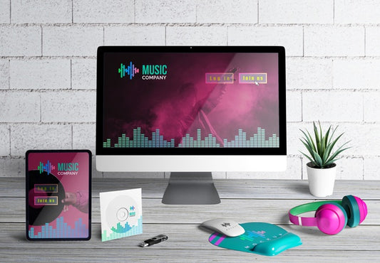 Free Front View Of Music Desk With Wooden Table Psd
