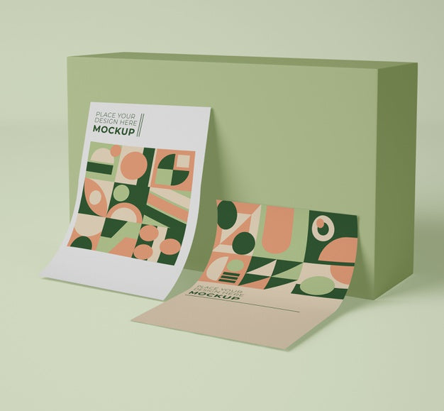 Free Front View Of Paper Mock-Up With Geometric Shapes Psd