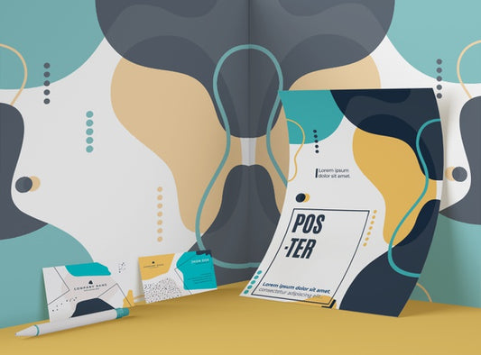 Free Front View Of Paper Mock-Up With Multicolored Shapes Psd