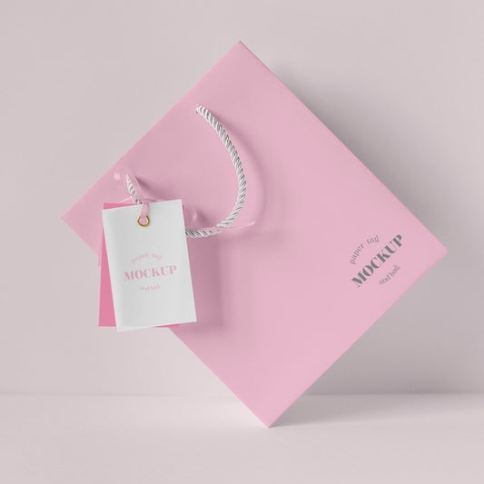 Free Front View Of Paper Shopping Bag Mock-Up With Paper Tag Psd