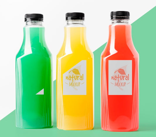Free Front View Of Selection Glass Juice Bottles Psd