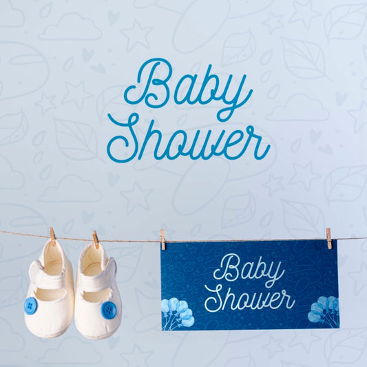 Free Front View Of Shoes With Blue Baby Shower Decoration Psd
