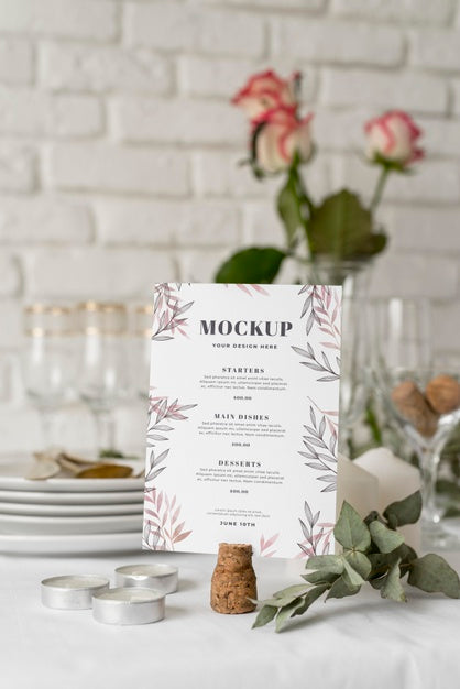 Free Front View Of Spring Menu Mock-Up With Flowers And Candles Psd
