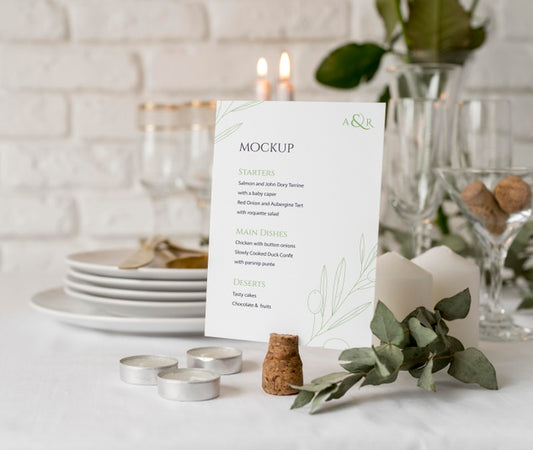 Free Front View Of Spring Menu Mock-Up With Flowers And Candles Psd