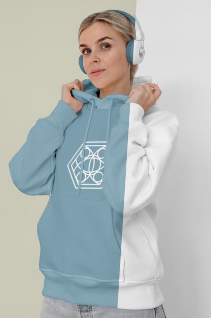 Free Front View Of Stylish Woman In Hoodie With Headphones Psd