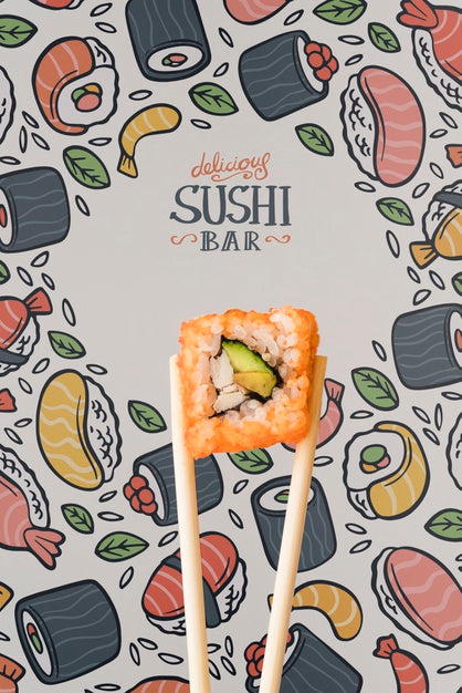 Free Front View Of Sushi And Chopstick On Colorful Background Psd