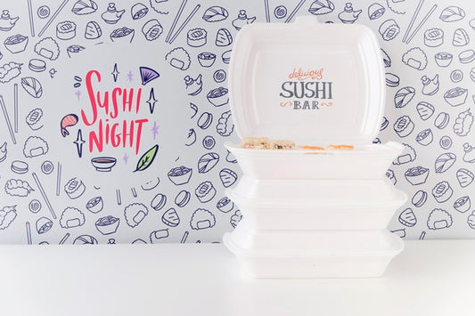 Free Front View Of Sushi Bowls On Table Psd