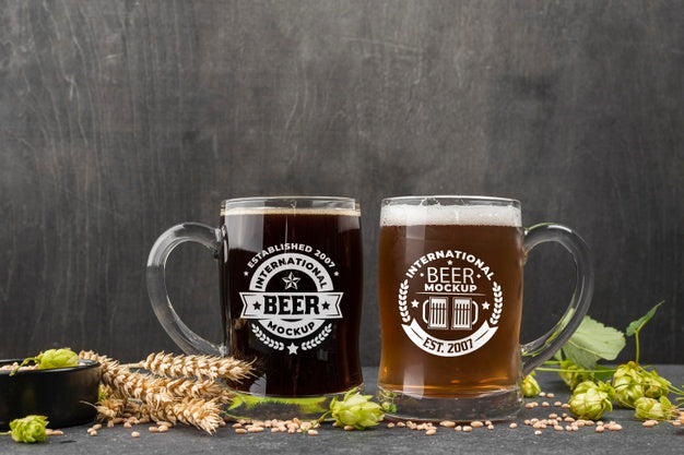 Free Front View Of Two Beer Pints With Barley Psd