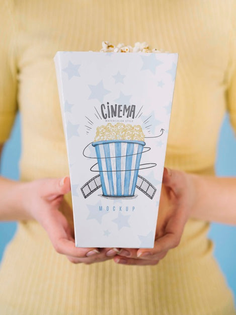 Free Front View Of Woman Holding Popcorn Cup Psd