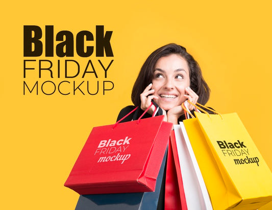Free Front View Of Woman With Black Friday Concept Psd