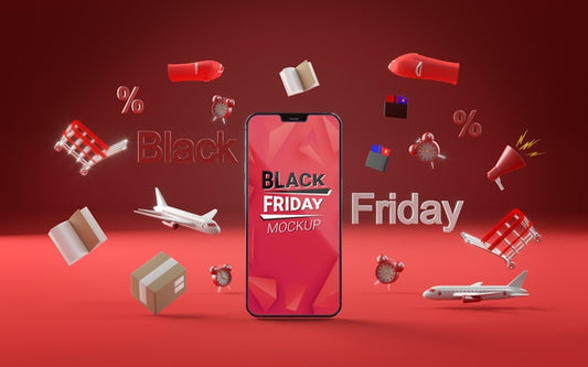 Free Front View Offers For Black Friday Red Background Psd