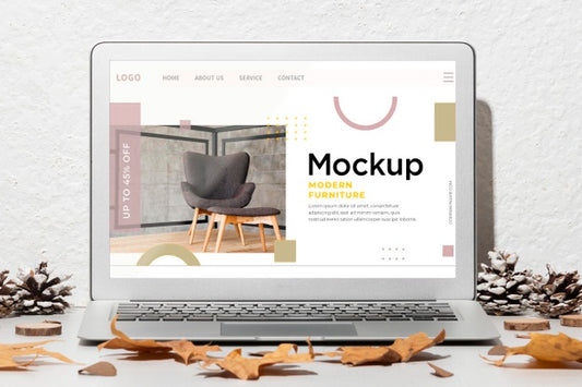 Free Front View Opened Laptop Mockup On The Table Psd