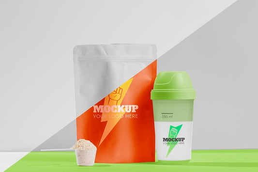 Free Front View Orange Protein And Shaker Psd