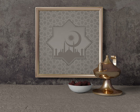 Free Front View Ramadan Composition Mock-Up With Frame Psd