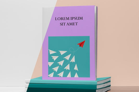 Free Front View Stack Of Books Mock-Up With Paper Planes Illustration Psd