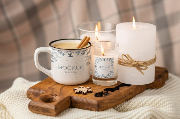 Free Front View Winter Hygge Assortment With Mug Mock-Up Psd