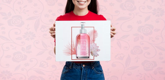 Free Front View Woman Holding A Mock-Up Ad For Cosmetics Psd