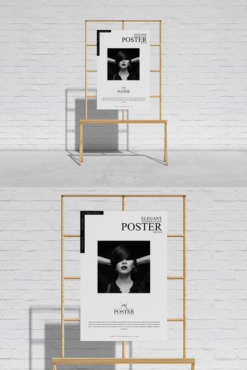 Free Front View Wooden Stand Poster Mockup For Branding