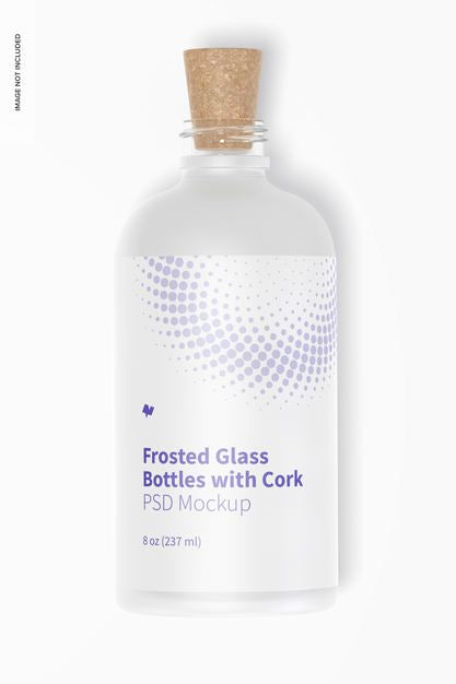 Free Frosted Glass Bottle With Cork Mockup, Top View Psd