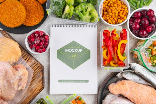 Free Frozen Food With Notepad Mockup Design Psd