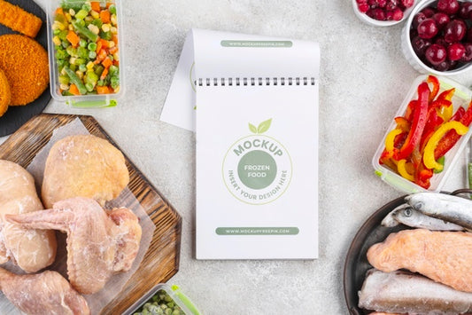 Free Frozen Food With Notepad Mockup Design Psd