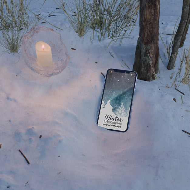Free Frozen Scene With Phone And Candle Psd
