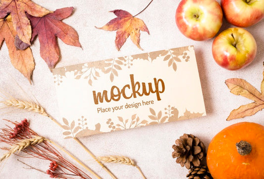 Free Fruit And Dried Autum Leaves Mock-Up Psd
