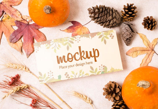 Free Fruit And Dried Fall Leaves Mock-Up Psd