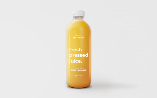 Free Fully Editable Orange Juice Glass Bottle Mockup Psd