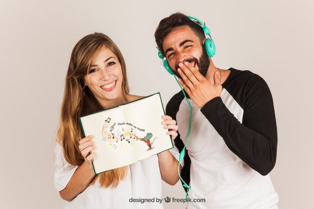 Free Funny Couple Presenting Book Psd