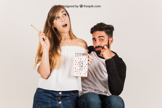 Free Funny Couple With Notepad Psd