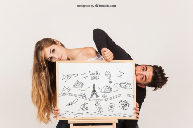 Free Funny Couple With Whiteboard Psd