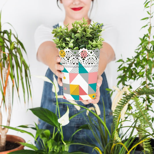 Free Gardening Concept With Woman Holding Plant Psd